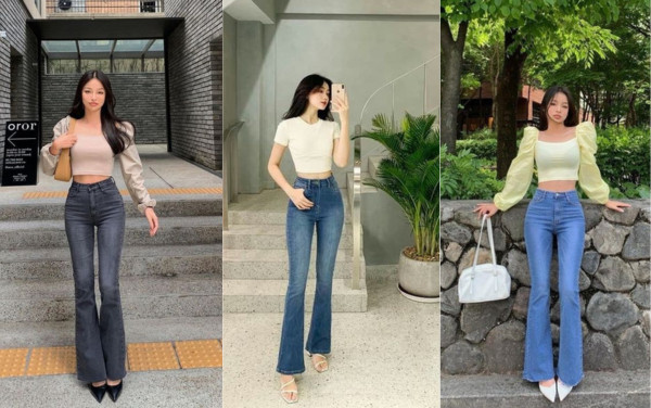 Áo crop top kết hợp với quần ống loe