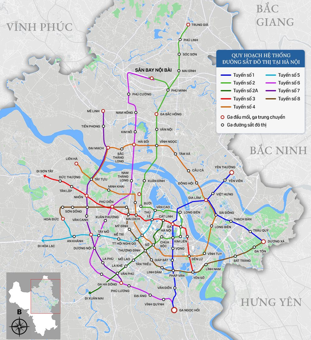 Lộ trình các tuyến đường sắt đô thị Hà Nội theo quy hoạch