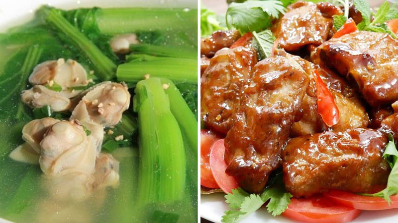 Canh bắp cải cuộn thịt bằm và gà kho tiêu