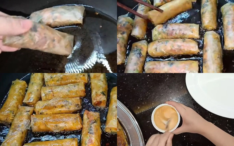 Chiên chả giò cá hồi