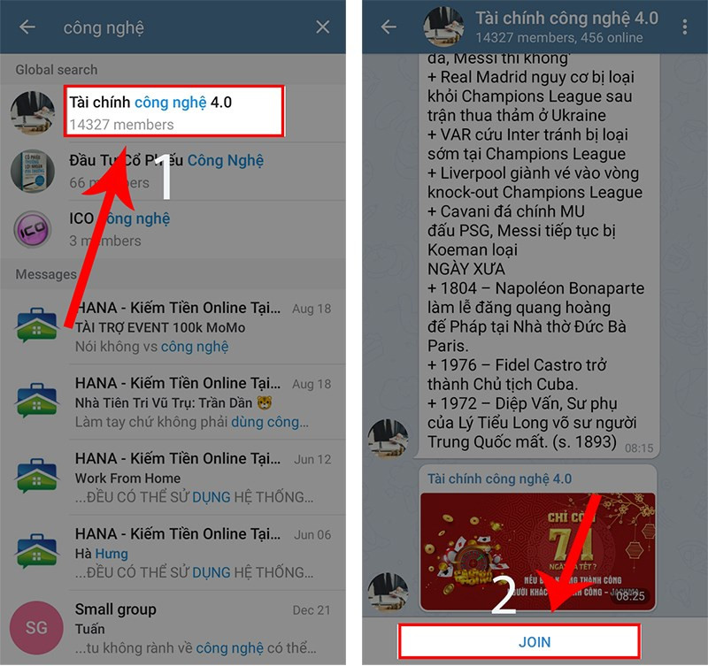 Cách tìm nhóm, chat nhóm trên Telegram bằng điện thoại và máy tính