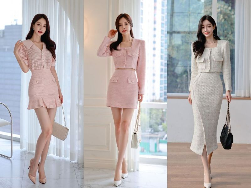 Đầm và chân váy chất dạ tweed