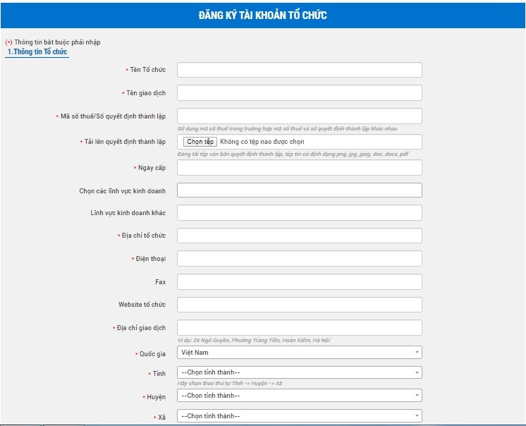 Đăng ký tài khoản trên Bộ Công Thương