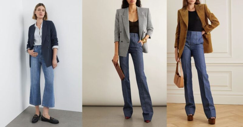 Phối áo blazer với quần jeans ống loe