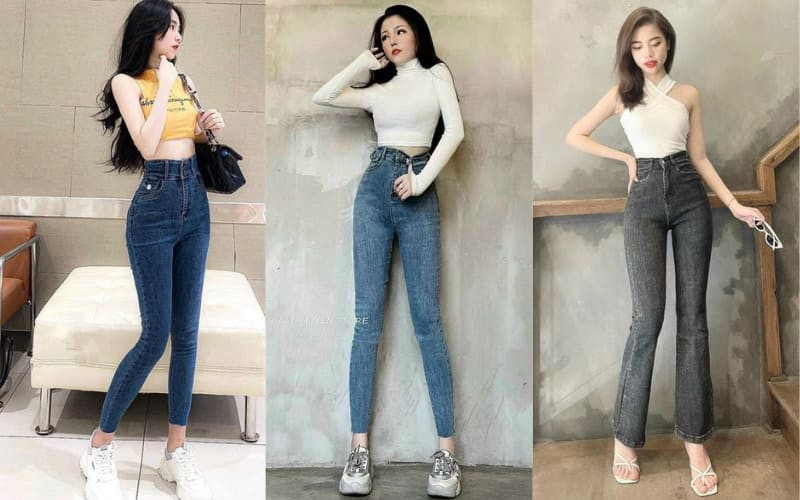 Phối áo croptop với quần jeans ôm