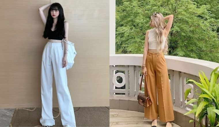 Phối áo croptop với quần suông ống rộng