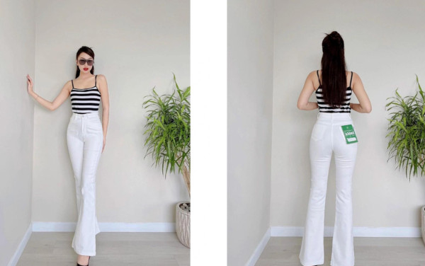 Phối áo hai dây với quần jeans ống loe