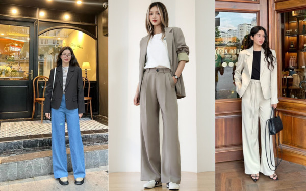 Sự kết hợp của áo blazer và quần ống rộng