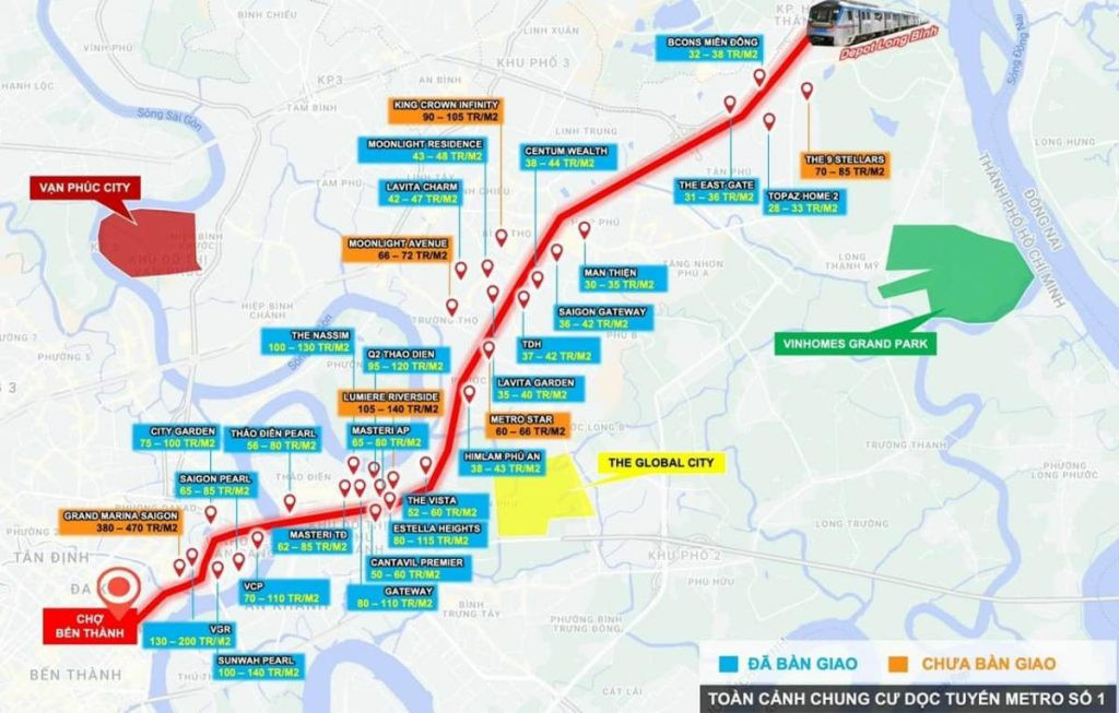 Các dự án bất động sản dọc tuyến metro