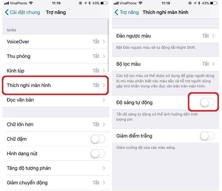 Chế độ sáng tự động giúp tiết kiệm pin