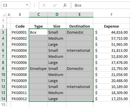 Cách điền dữ liệu vào ô trống trong Excel