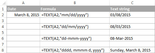 Chuyển đổi ngày thành chuỗi văn bản trong Excel sử dụng hàm TEXT