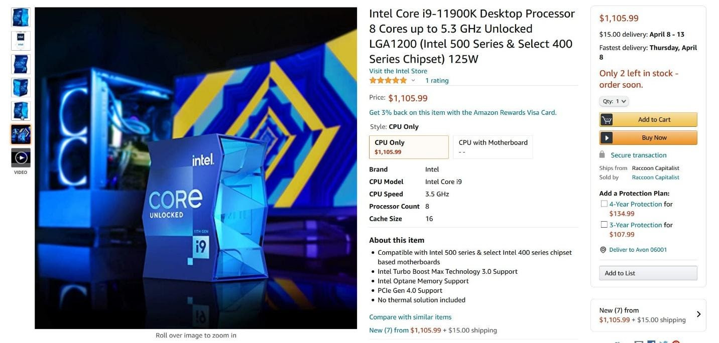 Core i9-11900K có giá cao trên các nền tảng trực tuyến