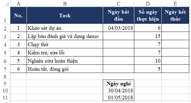 Hướng Dẫn Xác Định Tiến Độ Dự Án Với Hàm Workday Trong Excel