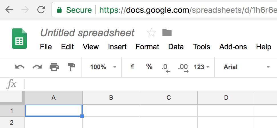 Giao diện Google Sheet tiếng Anh