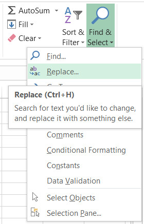 Hướng dẫn mở công cụ Replace trong Excel