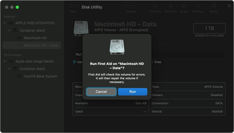 kiểm tra ổ đĩa trong disk utility