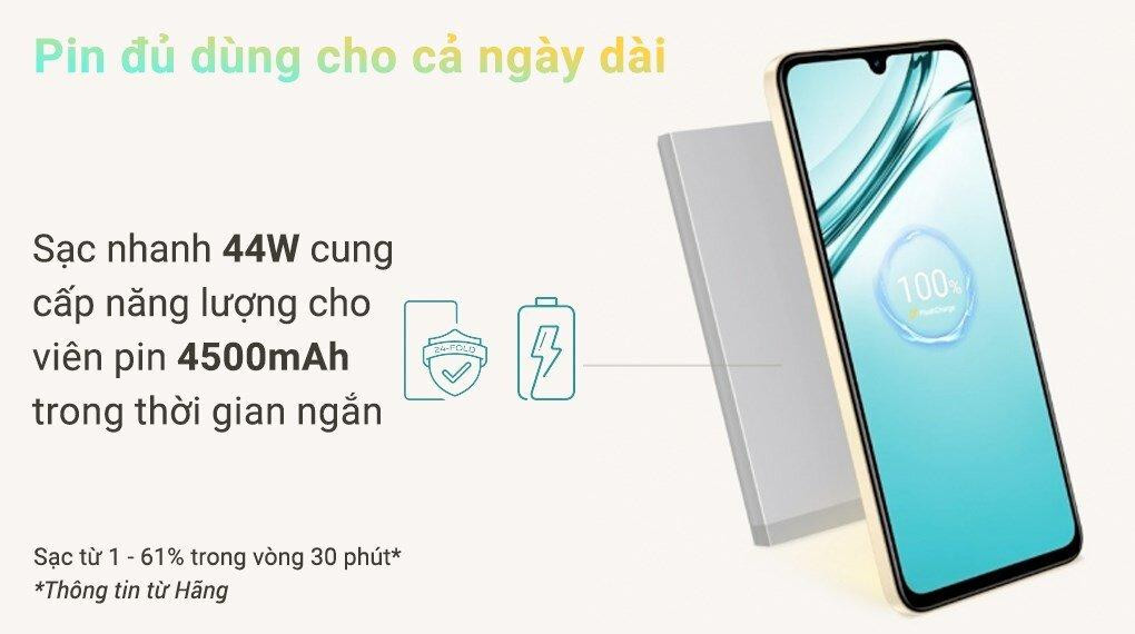 Sạc nhanh 44W cho trải nghiệm liền mạch