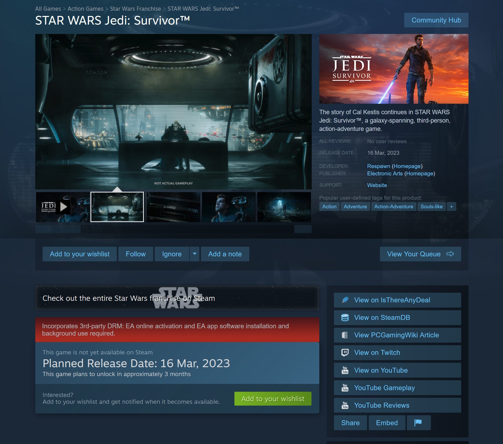 Star Wars Jedi: Survivor lộ cấu hình và ngày ra mắt trên Steam để rồi phải nhanh tay xóa vội