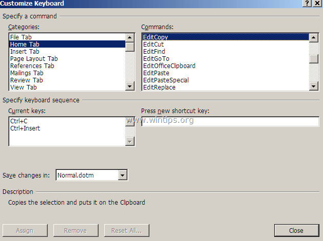 Chọn Mục Categories và Commands