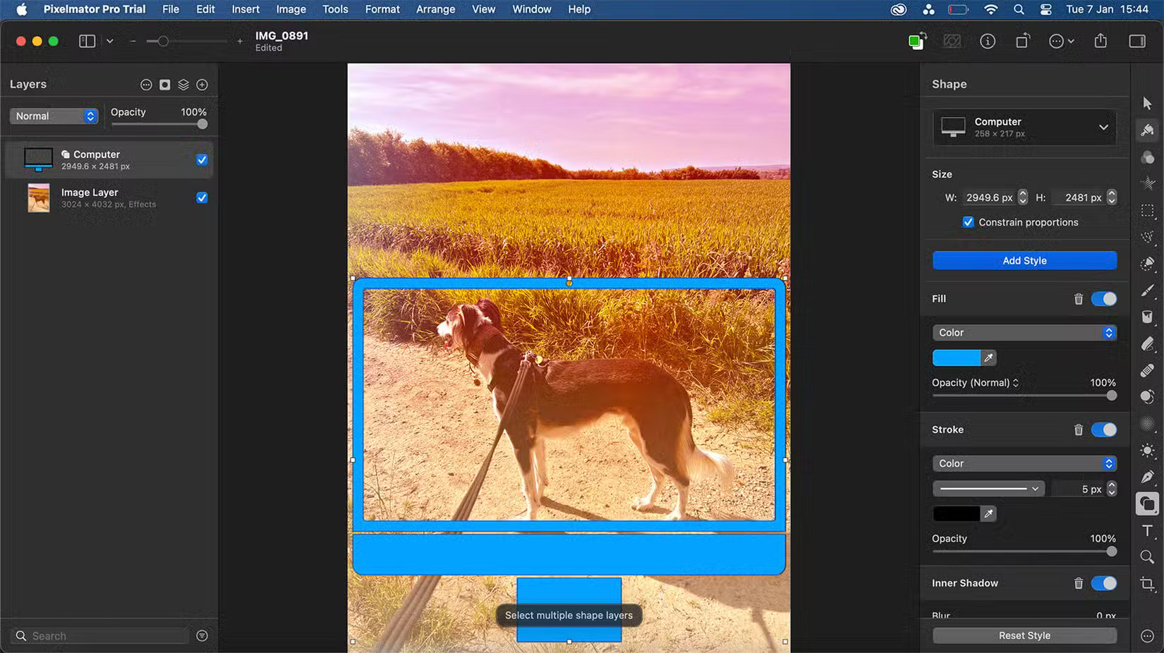 Công cụ hình dạng Pixelmator Pro