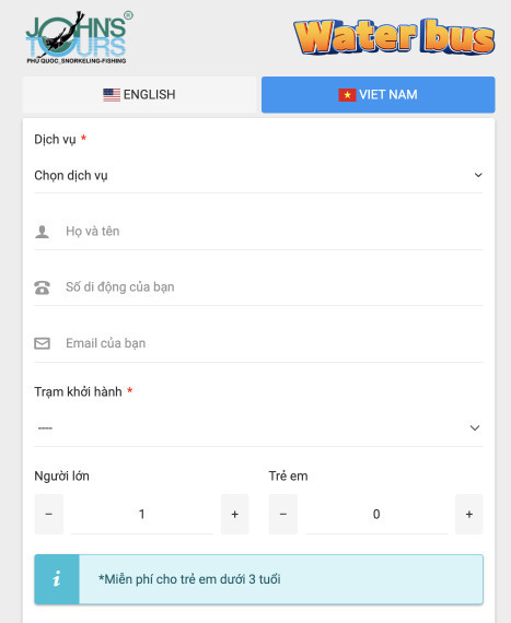 Giao diện đặt vé trực tuyến của John