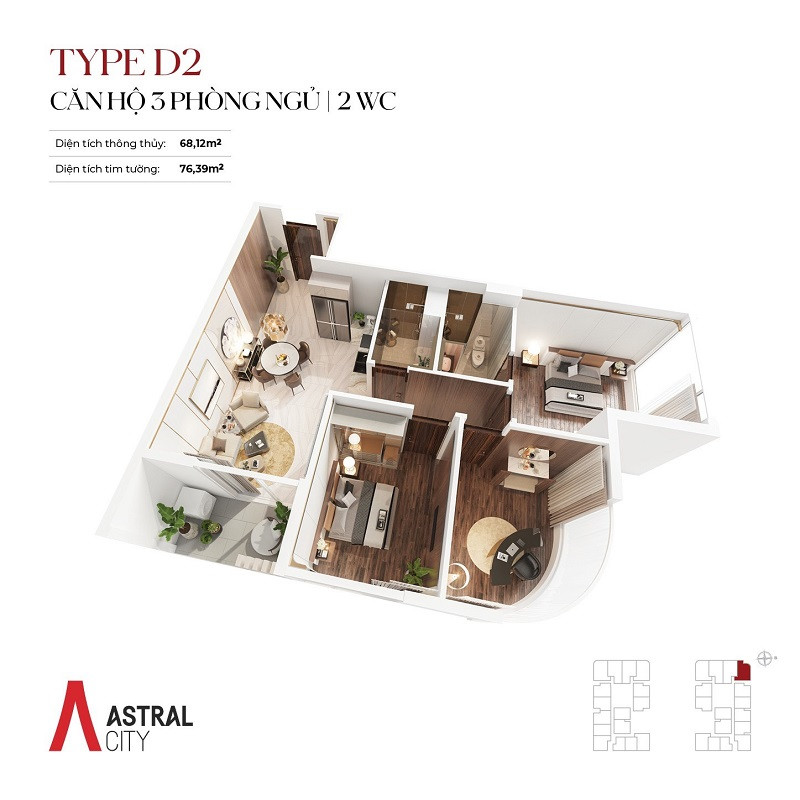 Thiết kế căn hộ Astral City 3 phòng ngủ