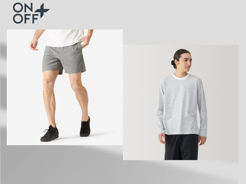 áo kẻ sọc thể thao với quần short xám