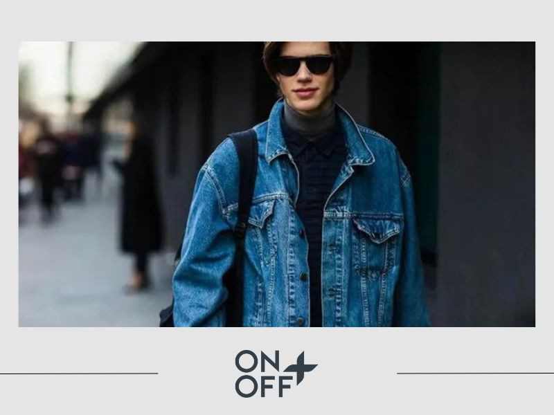 Áo len cổ lọ với áo khoác denim