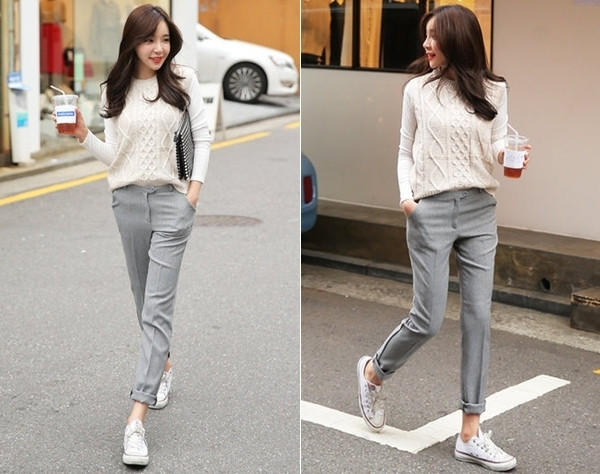 Áo len với quần baggy