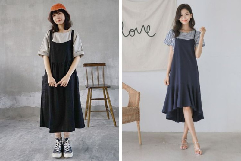 Áo phông oversize phối váy yếm