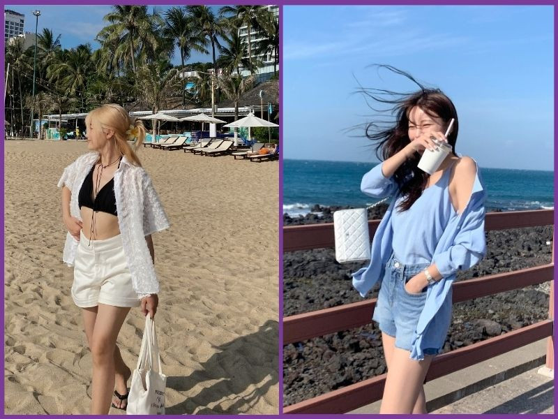 Áo sơ mi oversize với quần short