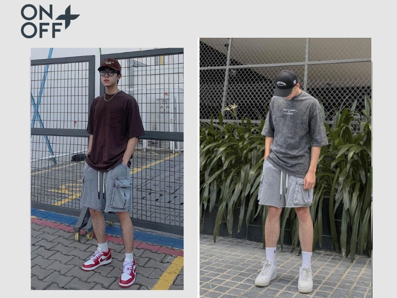 áo thun in hình với quần short xám