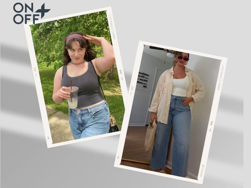 Áo thun và quần jeans ống suông
