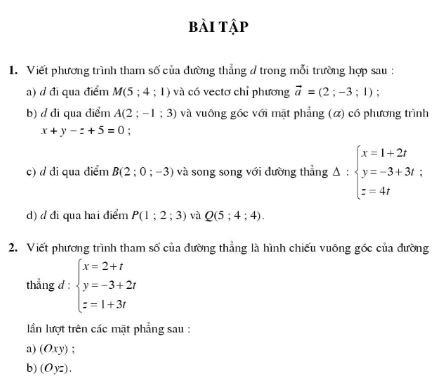 Bài tập về phương trình đường thẳng trong không gian