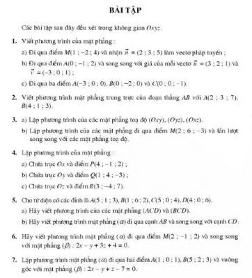 Bài tập về phương trình mặt phẳng