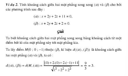 Bài toán ví dụ tính khoảng cách giữa hai mặt phẳng
