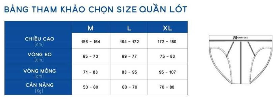 bảng tham khảo chọn size quần lót
