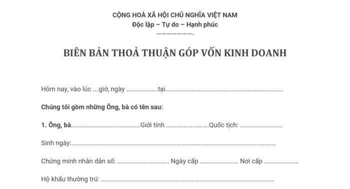 Biên bản thành lập hộ kinh doanh