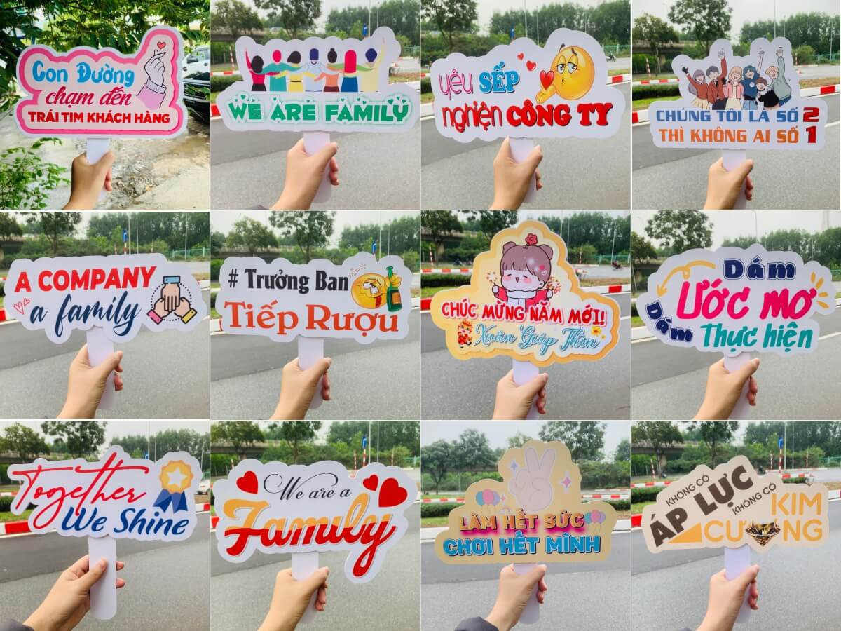 Biển cảm tay chụp hình công ty