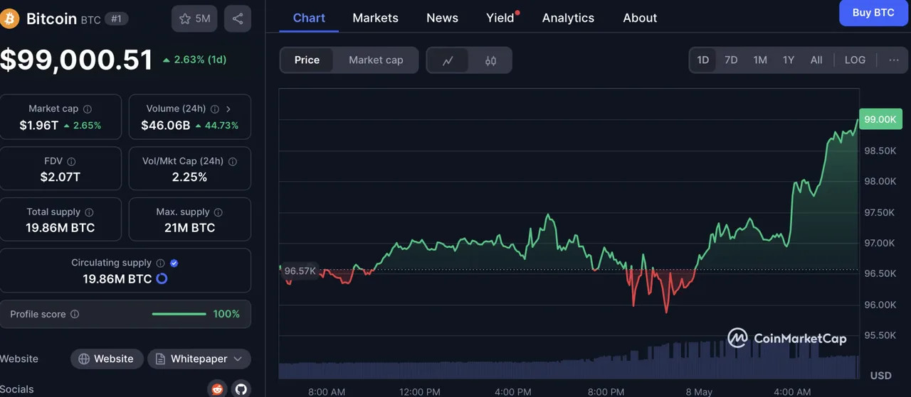 Biểu đồ giá Bitcoin trong 24 giờ qua