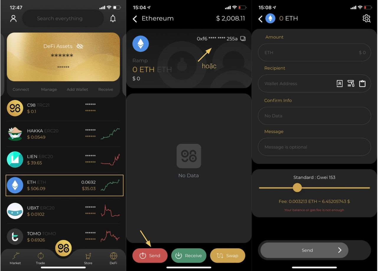 Cách gửi coin trên Coin98 Wallet