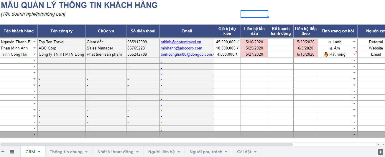 Cách tạo danh sách khách hàng trong Excel