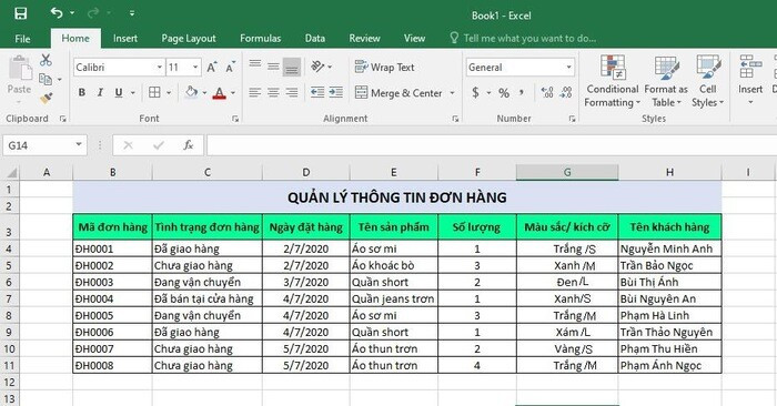 Cách tạo file excel quản lý trình trạng đơn hàng phát sinh