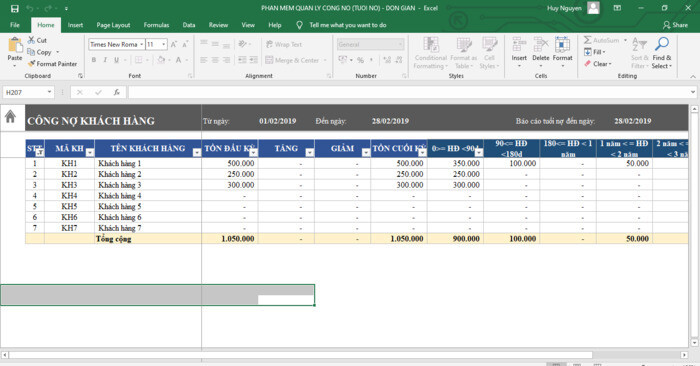 Cách tạo file quản lý công nợ bằng Excel