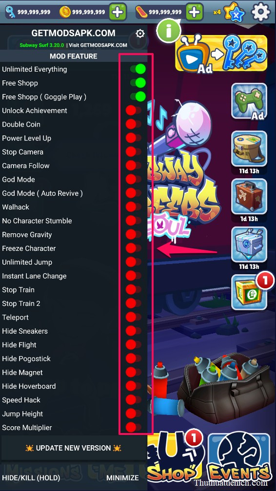 Cài đặt và sử dụng hack trong game Subway Surfers