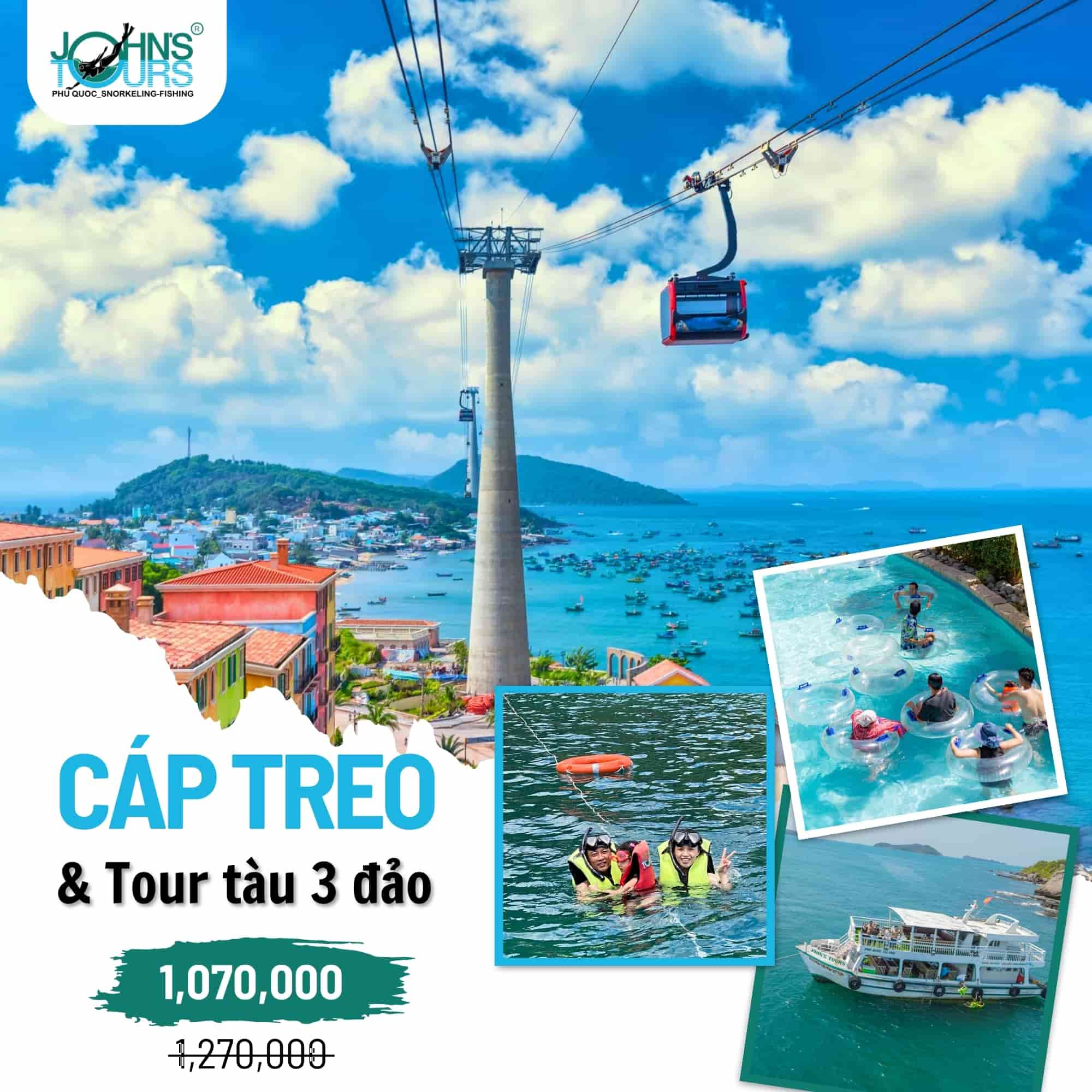 Cáp treo Hòn Thơm &amp; Tour 3 Đảo Bằng Tàu