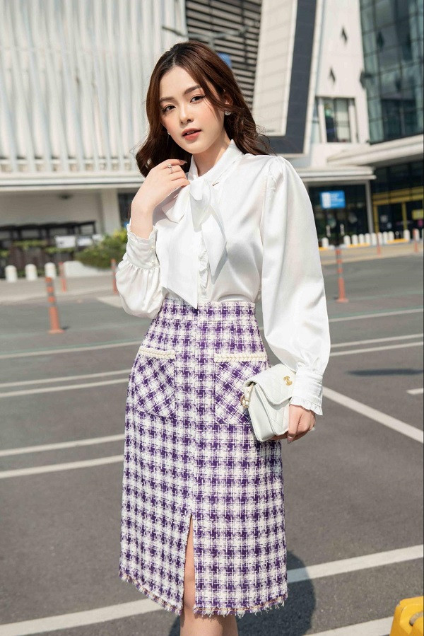 Chân váy dạ hoạ tiết trẻ trung, sang trọng