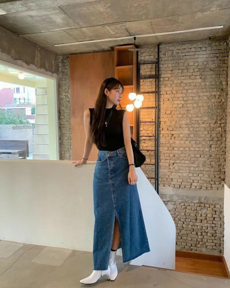 Chân váy jean xẻ tà
