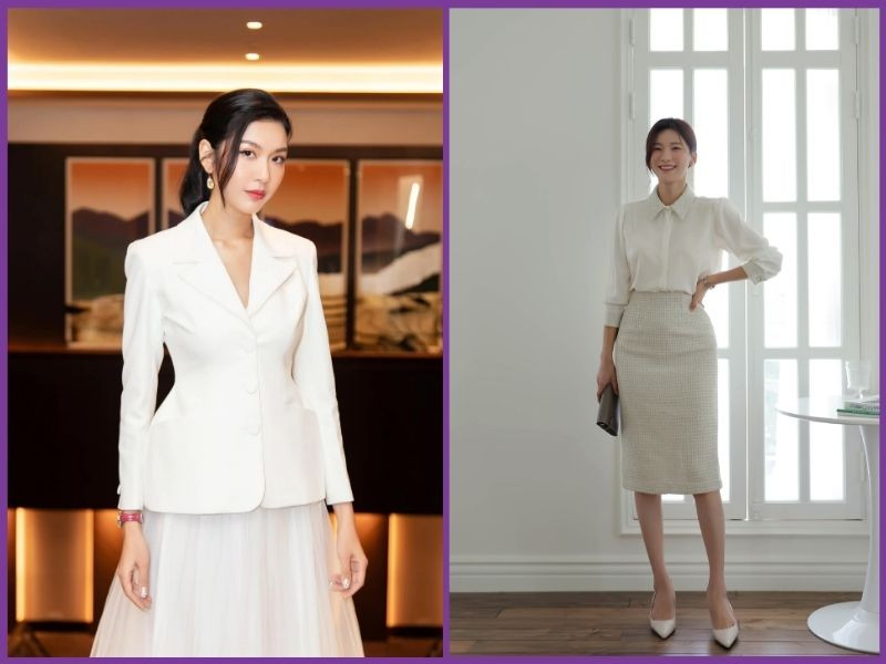 chân váy trắng với áo công sở